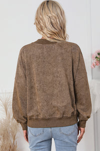 Brown Drop Shoulder Crew Neck Pullover Sweatshirt