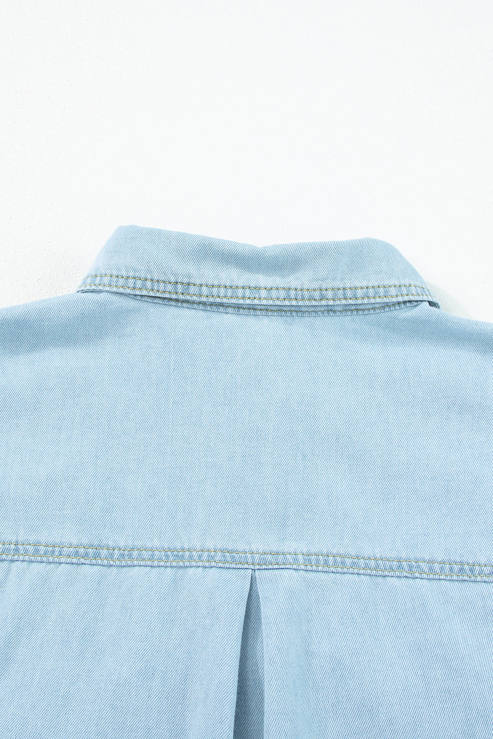 Mist Blue Vintage Light Wash Flap Pockets Rounded Hem Shirt