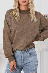 Brown Drop Shoulder Crew Neck Pullover Sweatshirt