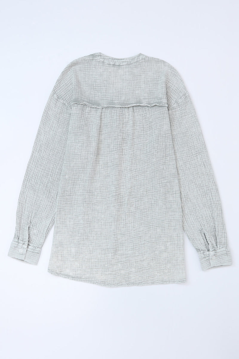 Gray Crinkle Textured Loose Henley Top