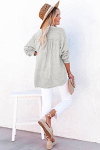 Gray Crinkle Textured Loose Henley Top