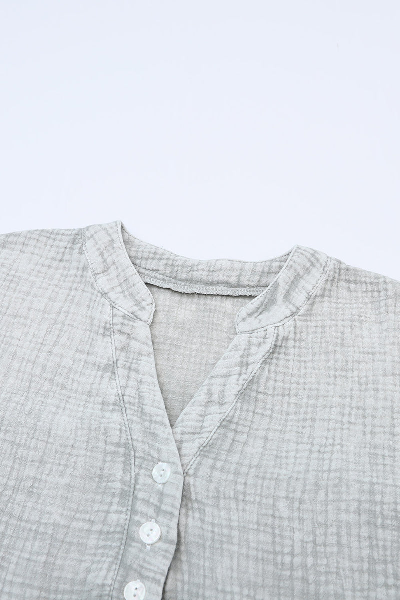 Gray Crinkle Textured Loose Henley Top