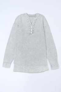 Gray Crinkle Textured Loose Henley Top