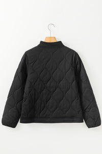 Black Solid Color Quilted Snap Button Jacket