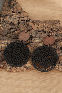 Black Hollow Out Wooden Round Drop Earrings