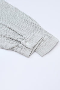 Gray Crinkle Textured Loose Henley Top