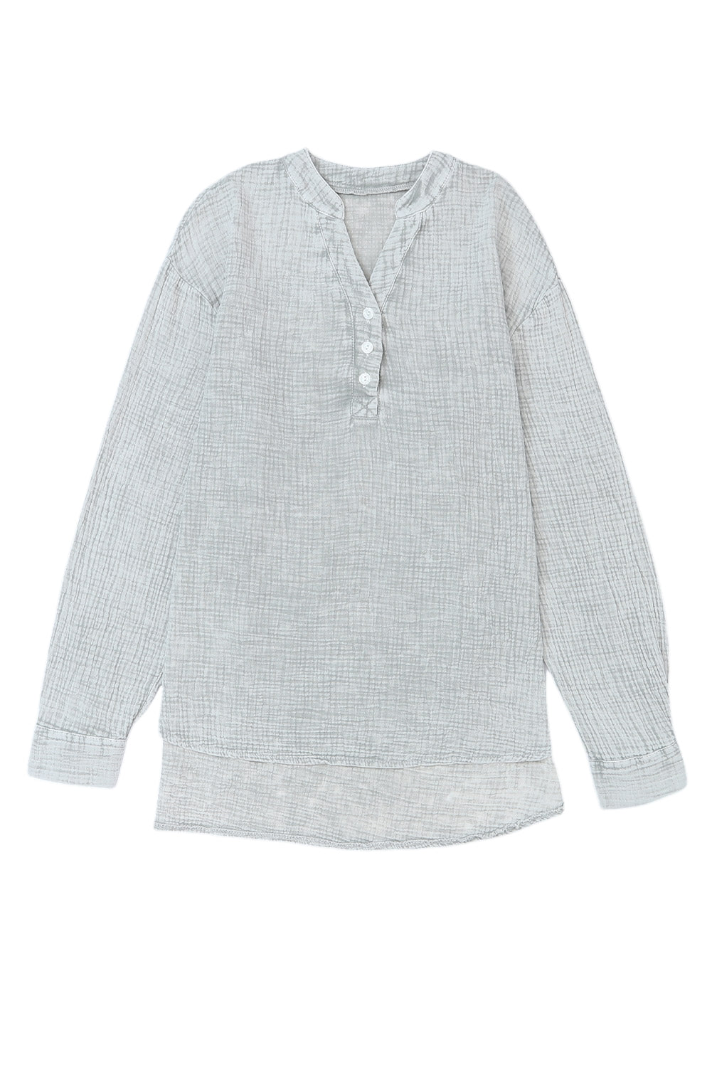 Gray Crinkle Textured Loose Henley Top