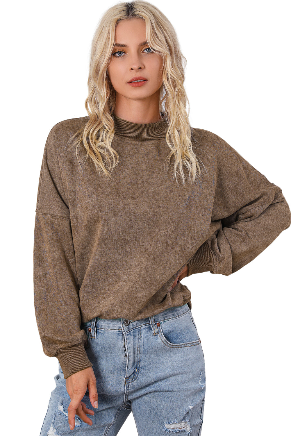 Brown Drop Shoulder Crew Neck Pullover Sweatshirt