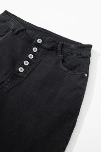 Black High Waist Button Front Flare Jeans